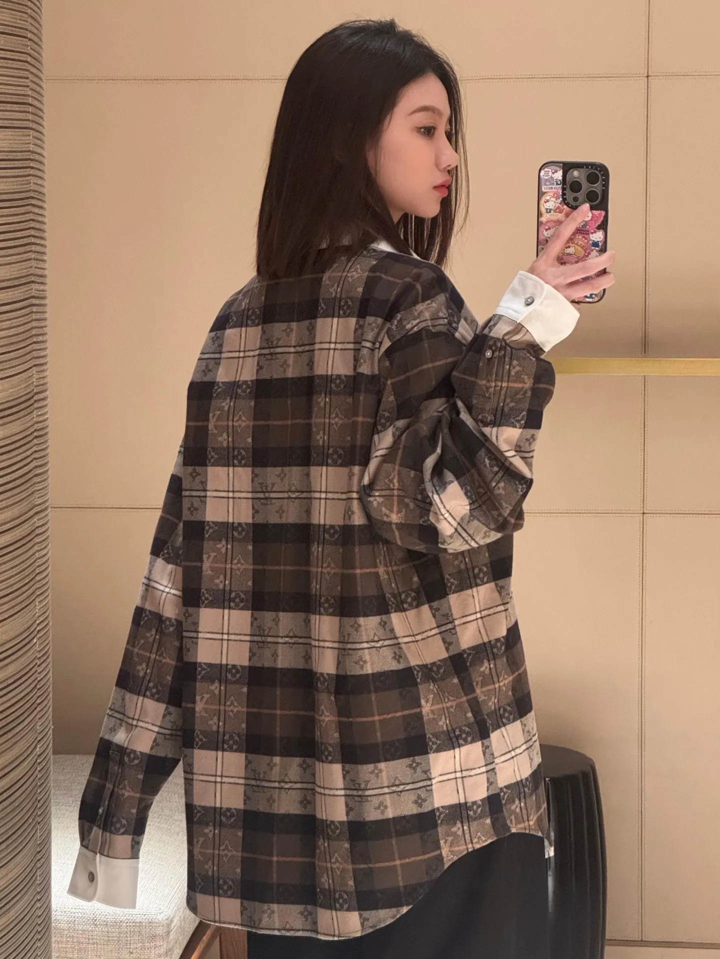 Louis Vuitton/Louis Vuitton plaid old flower jacquard white collar shirt